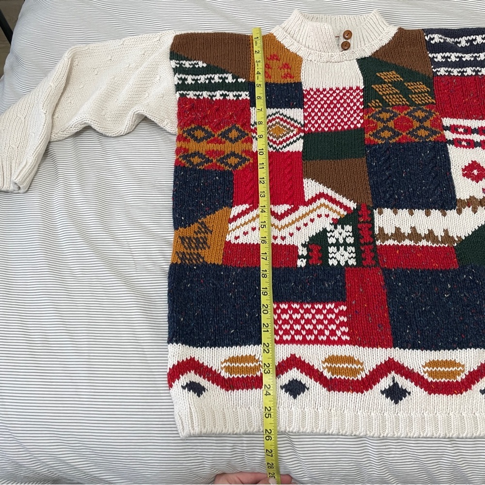 VTG Patchwork Chunky Knit Wool Blend Collared Mul… - image 9
